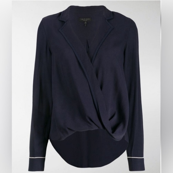 rag & bone | Dean Drape Front Blouse in Salute Navy | Sz M - Picture 3 of 7